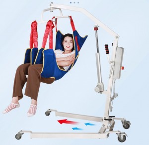 Heavy-Duty Electric Patient Hoist with Front Wheel Brakes&Slow Lift-Reinforced Steel Frame and Adjustable Base for Safe Transfer
