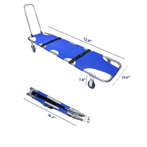 Medical Aluminum 4-Wheel Foldable Stretcher Trolley Drawbar Emergency Portable Bearing 350 lb Capacity for Hospitals Sports