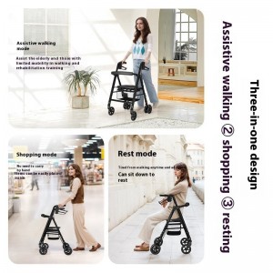 Multifunctional Four-Wheel Shopping Trolley Outdoor Elderly Walker Disabled Bone Folding Rollator