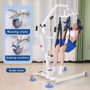 Heavy-Duty Electric Patient Hoist with Front Wheel Brakes&Slow Lift-Reinforced Steel Frame and Adjustable Base for Safe Transfer