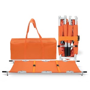 Foldable Emergency Medical Stretcher First-Aid Devices Manual Portable Patient Transport Carry Bag Backpack Straps Rubber Feet